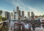 singapore cross junction busy street during sunset with blurred motion