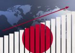 Japan flag on bar chart concept with increasing values, economic recovery and business improving after crisis and other catastrophe as economy and businesses reopen again