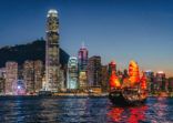 Cityscape Hong Kong and Junkboat at Twilight